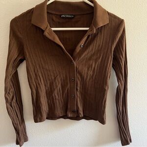 Zara, size S , brown button up top